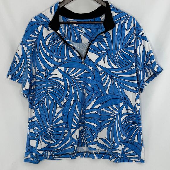 Tail White Label Golf Shirt 3X Womens Blue Palm Print 1/4 Zip Short Sleeve Top - Picture 1 of 3